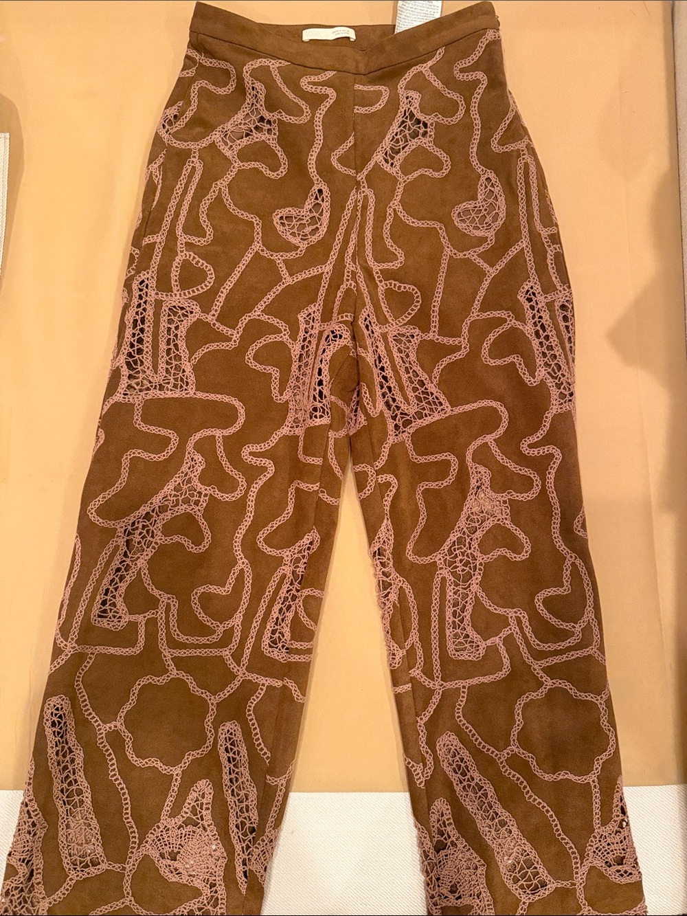 ZARA Faux Suede Crochet Brown Pants Size Small - Worn Once for PHOTOSHOOT